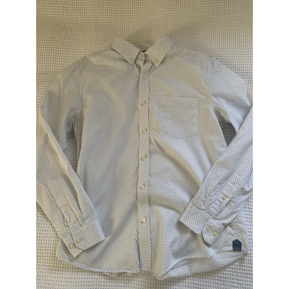 Banana Republic Shirt Men's Large L Untucked Fit White Blue  Geometric